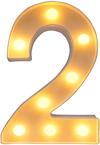 LED Light Up Number 2 Sign - Battery Powered Decorative Letter Lights for Christmas, Home Bar, Wedding & Birthday Party Decor - Perfect for Night Lights, Wall Decor, and Festive Celebrations