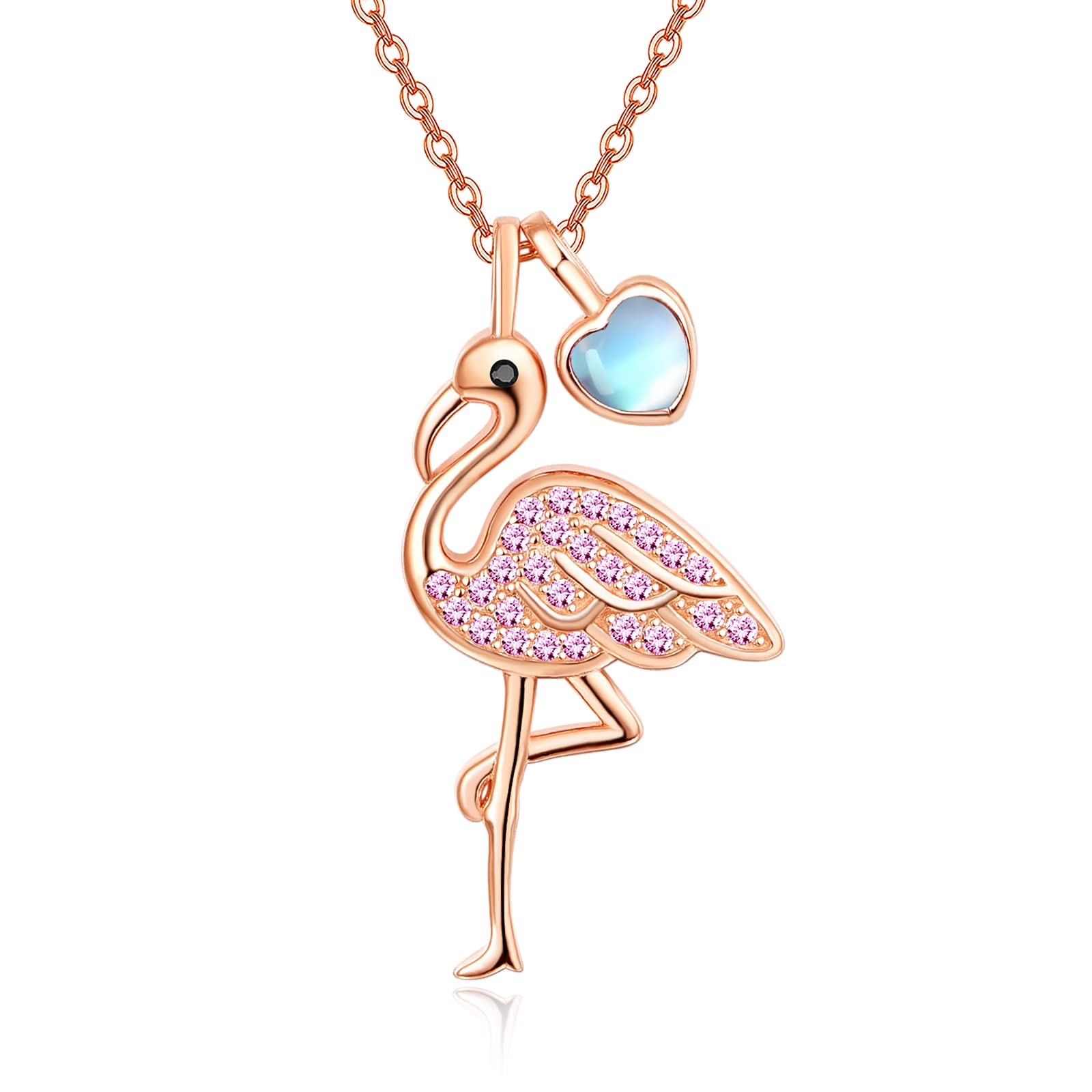 TANGPOET Sterling Silver Flamingo Pendant Necklace with Birthstone | Elegant Jewelry Gift for Women & Teen Girls | 18