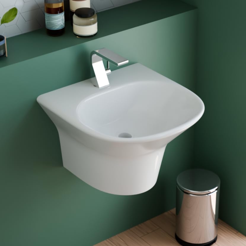 Premium Ceramic Half Pedestal Wall-Mounted Bathroom Sink - 14