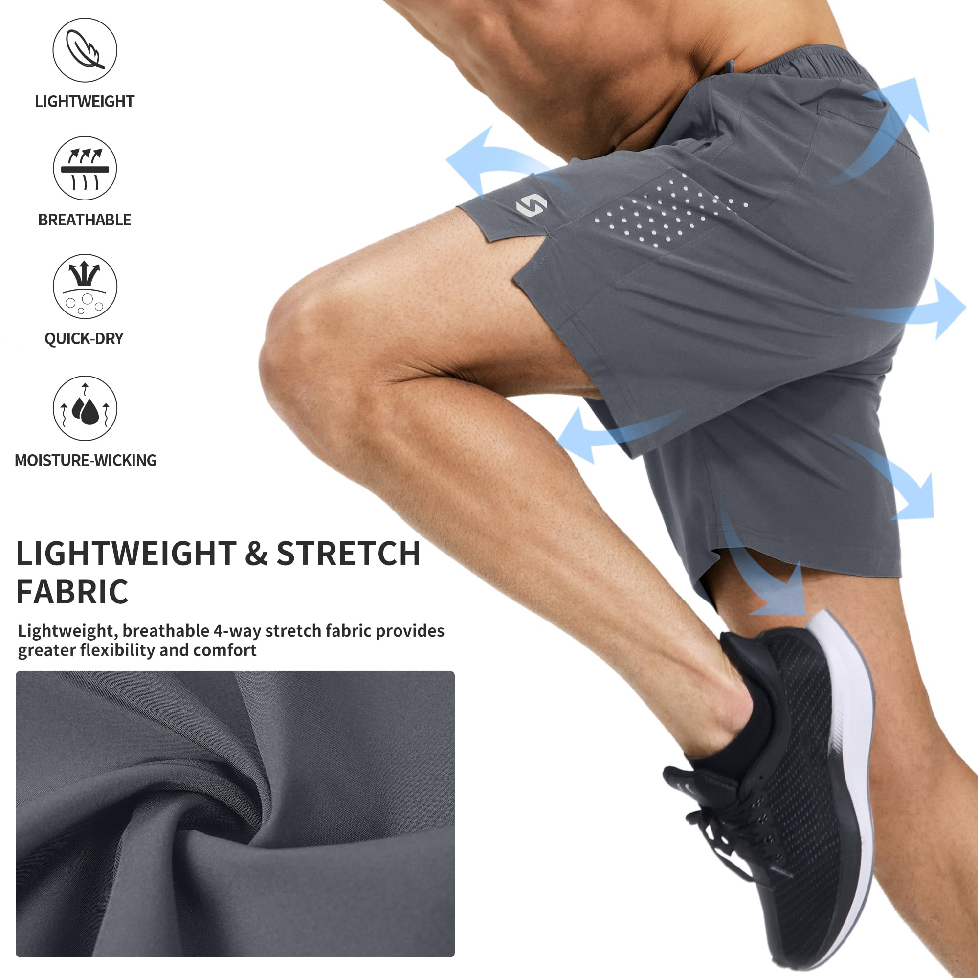 Men's 7 Inch Running Shorts Quick Dry Lightweight Athletic Workout Shorts with 3 Zipper Pockets for Gym, Tennis & Outdoor Sports | Breathable Comfort for Jogging, Training & Active Lifestyle