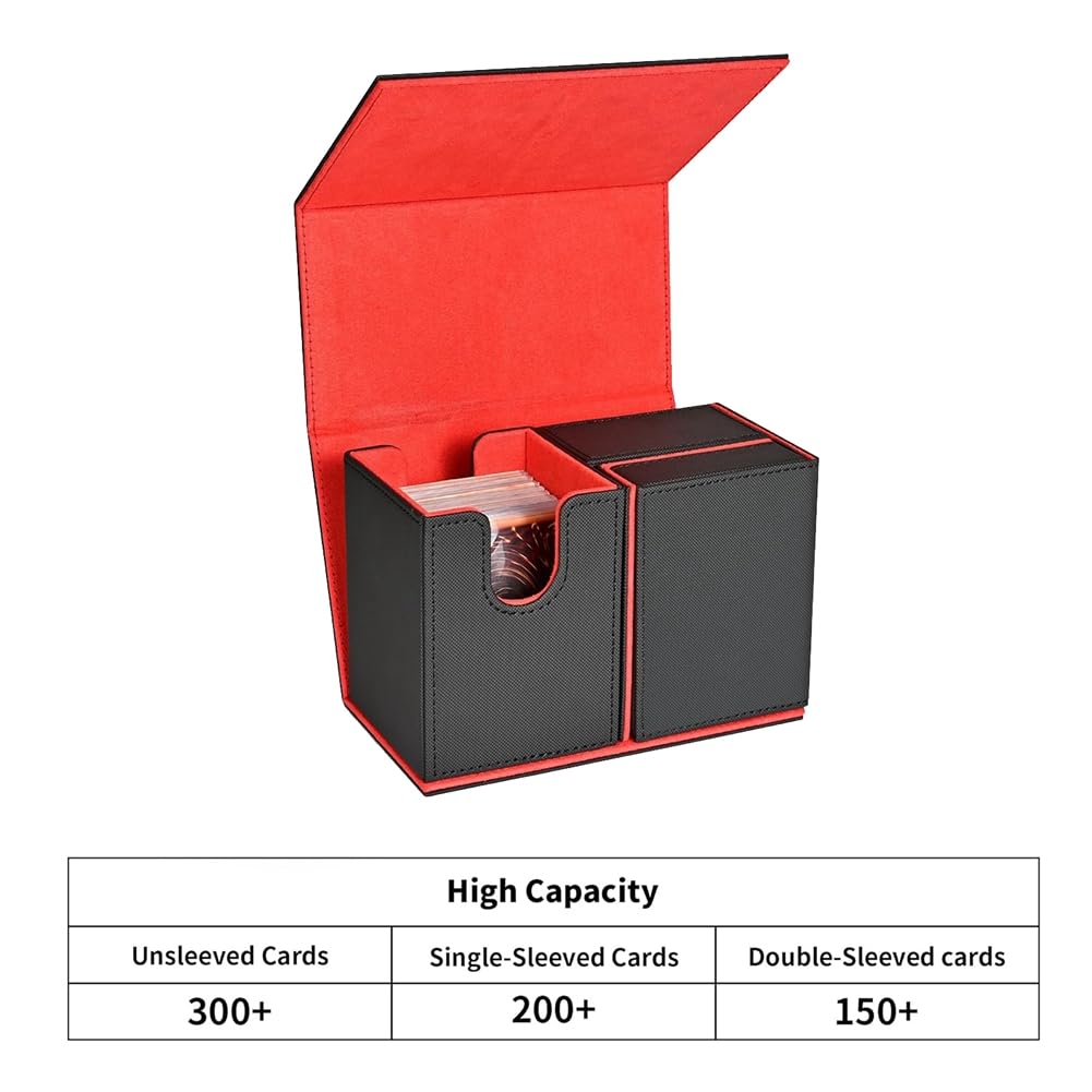 Premium Lozjokad Card Deck Box with Flip Dice Tray - Durable Storage Case for MTG, Pokemon & Sports Playing Cards (Black+Red) - Perfect for Game Nights, Travel & Card Collection Organization