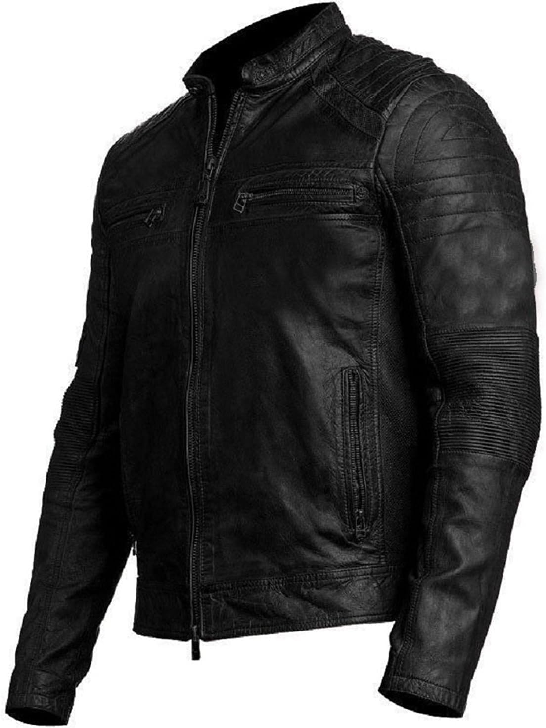 Men's Vintage Café Racer Black Lambskin Leather Jacket - Motorcycle Biker Rider Quilted Jacket for Casual Wear & Urban Style