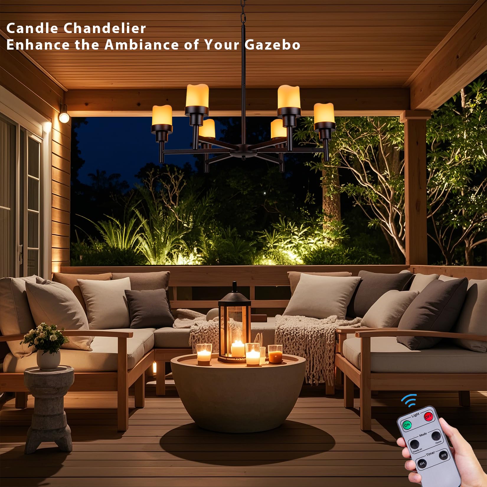 Battery Operated Chandelier Lights - Outdoor Hanging LED Candle Lights for Gazebo, Pergola, Porch, Tent & Canopy Decor - Weatherproof & Wireless Patio Lighting for Romantic Dinners & Garden Parties