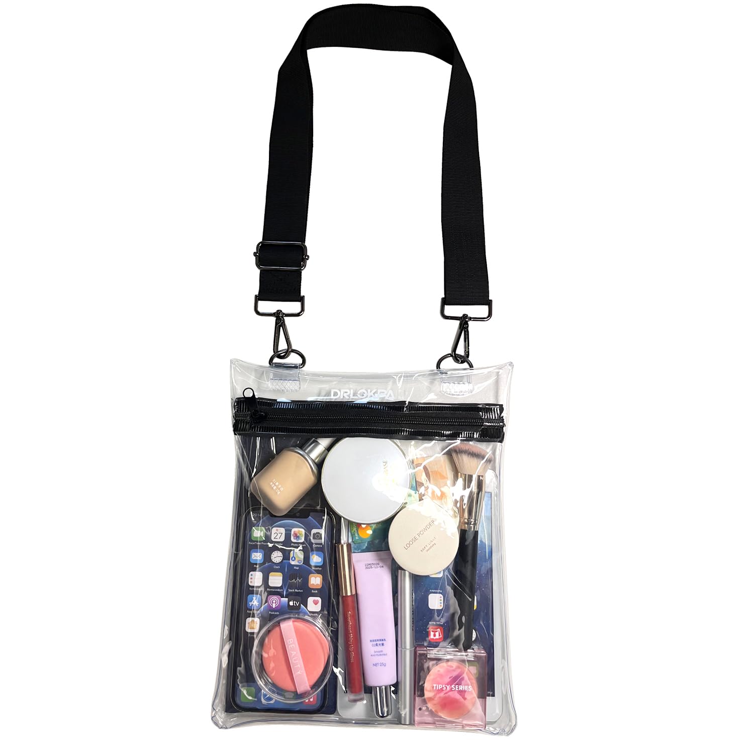 DRLOKPAK Clear Crossbody Bag - Stadium Approved Transparent Purse for Concerts, Sports Events, Gym, Graduation & School - Secure & Stylish (Black) | Perfect for Music Festivals, NFL Games & Airport Security