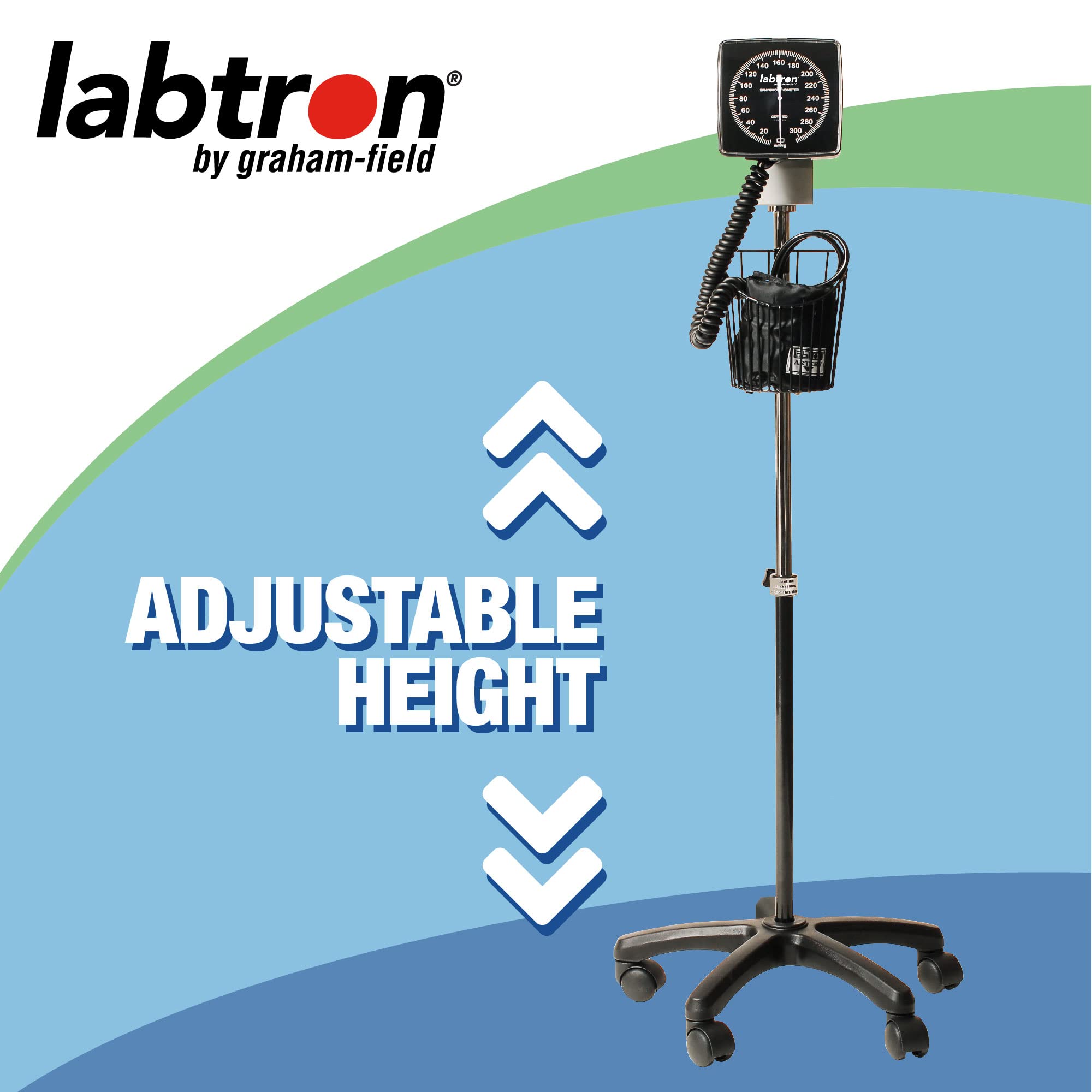 Graham-Field 223B Labtron Mobile Aneroid Sphygmomanometer - Professional Blood Pressure Monitor with Rolling Stand, BP Cuff & Wheels for Clinics, Hospitals & Home Healthcare