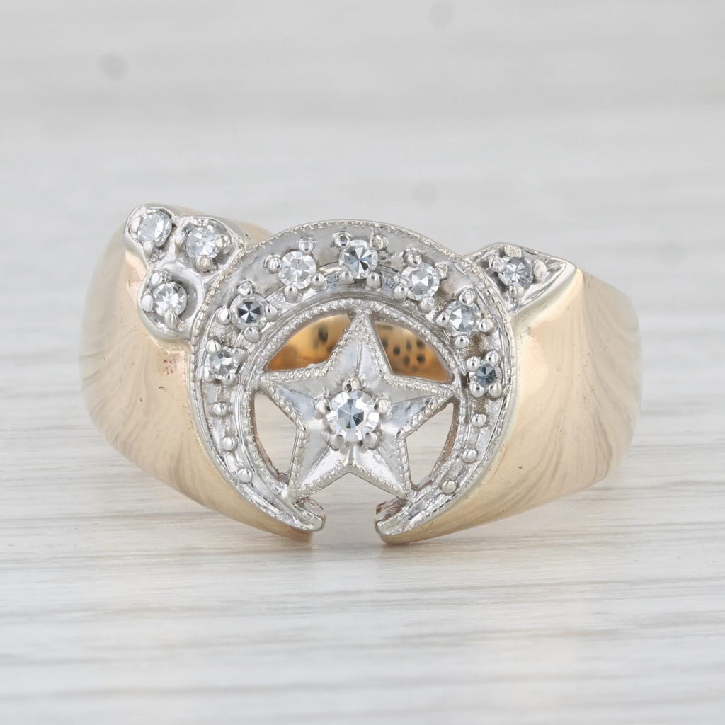 0.15ctw Diamond Shriners Signet Ring - 10k Gold Masonic Crescent & Scimitar Design - Size 11.5 - Perfect for Freemason Ceremonies & Special Occasions
