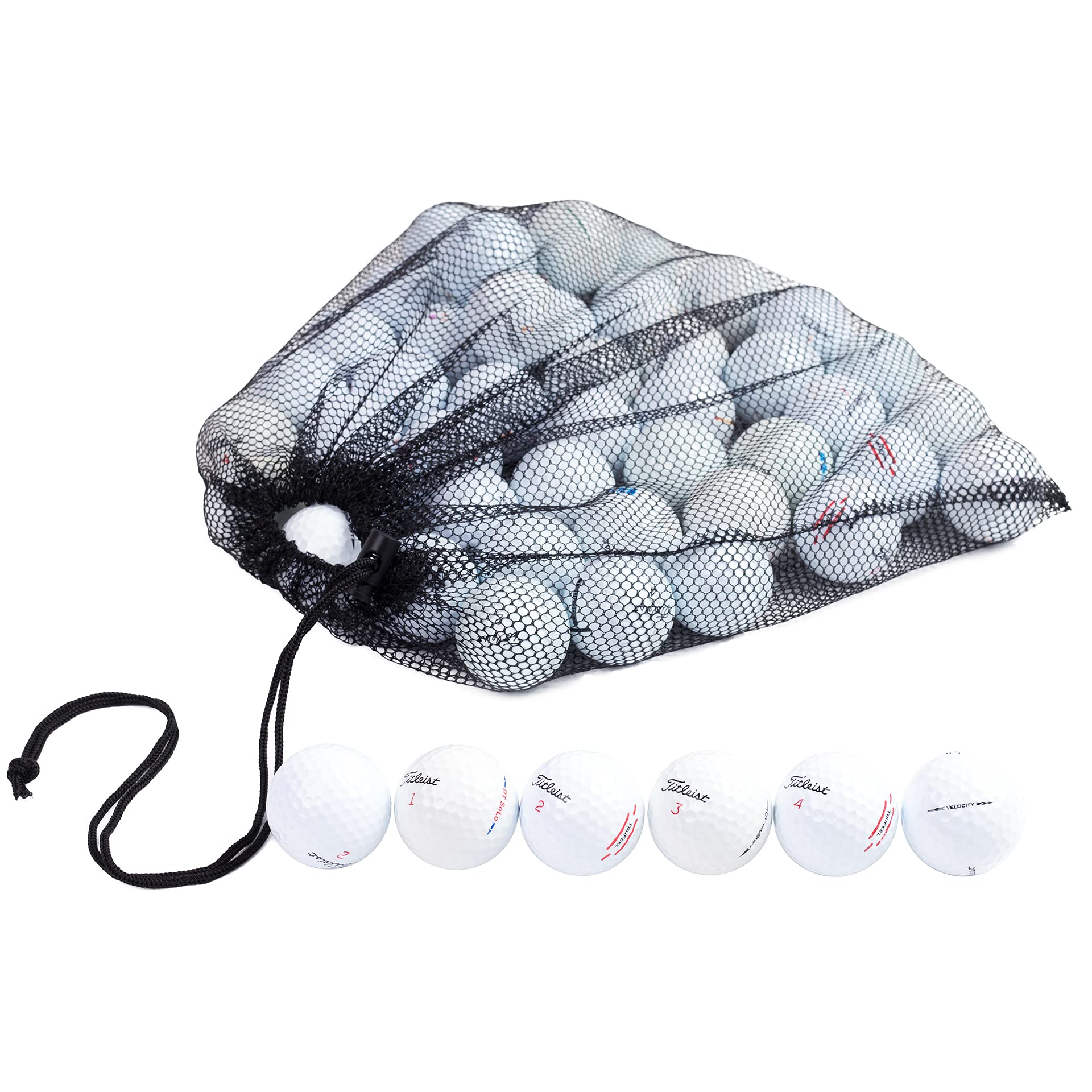 48 Recycled Titleist Golf Balls Bulk - Used Golf Balls in Good Condition with Mesh Carry Bag | Eco-Friendly Clean Green Golf Balls for Driving Range, Practice & Casual Play
