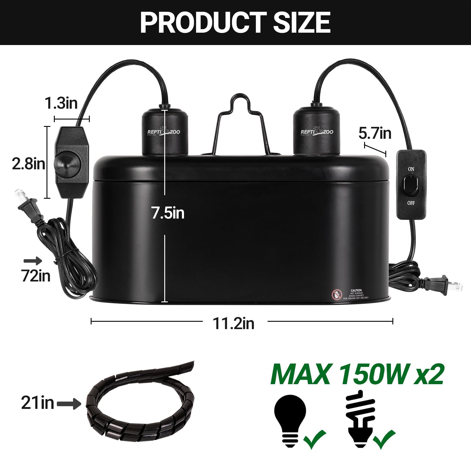 REPTI ZOO Dual Reptile Light Fixture with Dimmer - Deep Dome Heat Lamp & UVB Light Combo for Reptile Terrariums - Perfect for Bearded Dragons, Turtles & Snakes in 20-40 Gallon Tanks