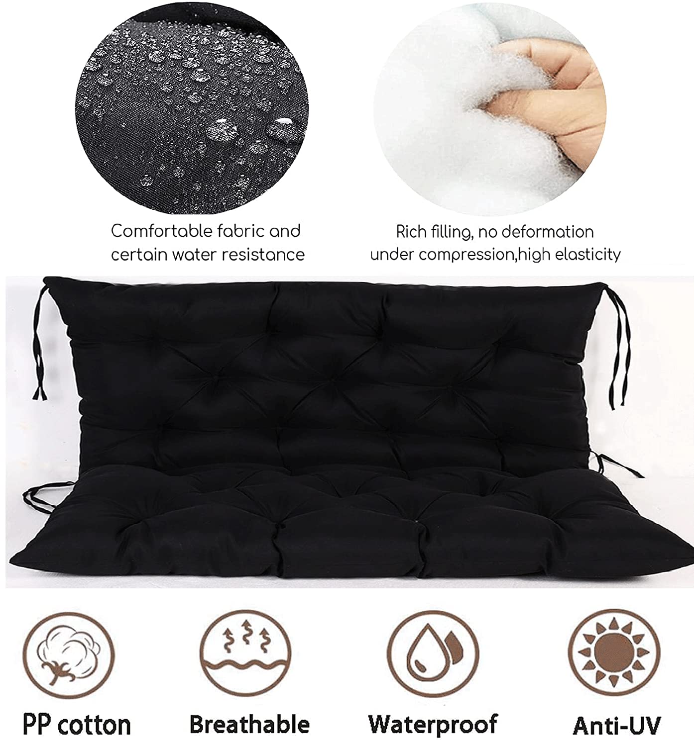 Outdoor/Indoor Bench Cushion with Backrest - 2 or 3 Seater Garden Swing Chair Cushion Set - Soft Thick Comfortable Bench Pads with Pillow for Patio Furniture - Perfect for Garden, Porch, Deck and Poolside Relaxation
