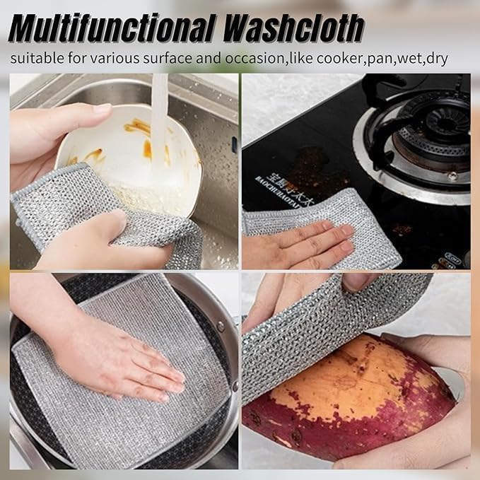 NIKMAY CREATION Non-Scratch Wire Cleaning Cloths - 5 Pack Multipurpose Dishwashing Rags for Wet & Dry Use - Perfect for Pots, Pans, Sinks, Stove Tops & Kitchen Cleaning - Reusable & Durable Scrubbing Pads for Easy Stain Removal
