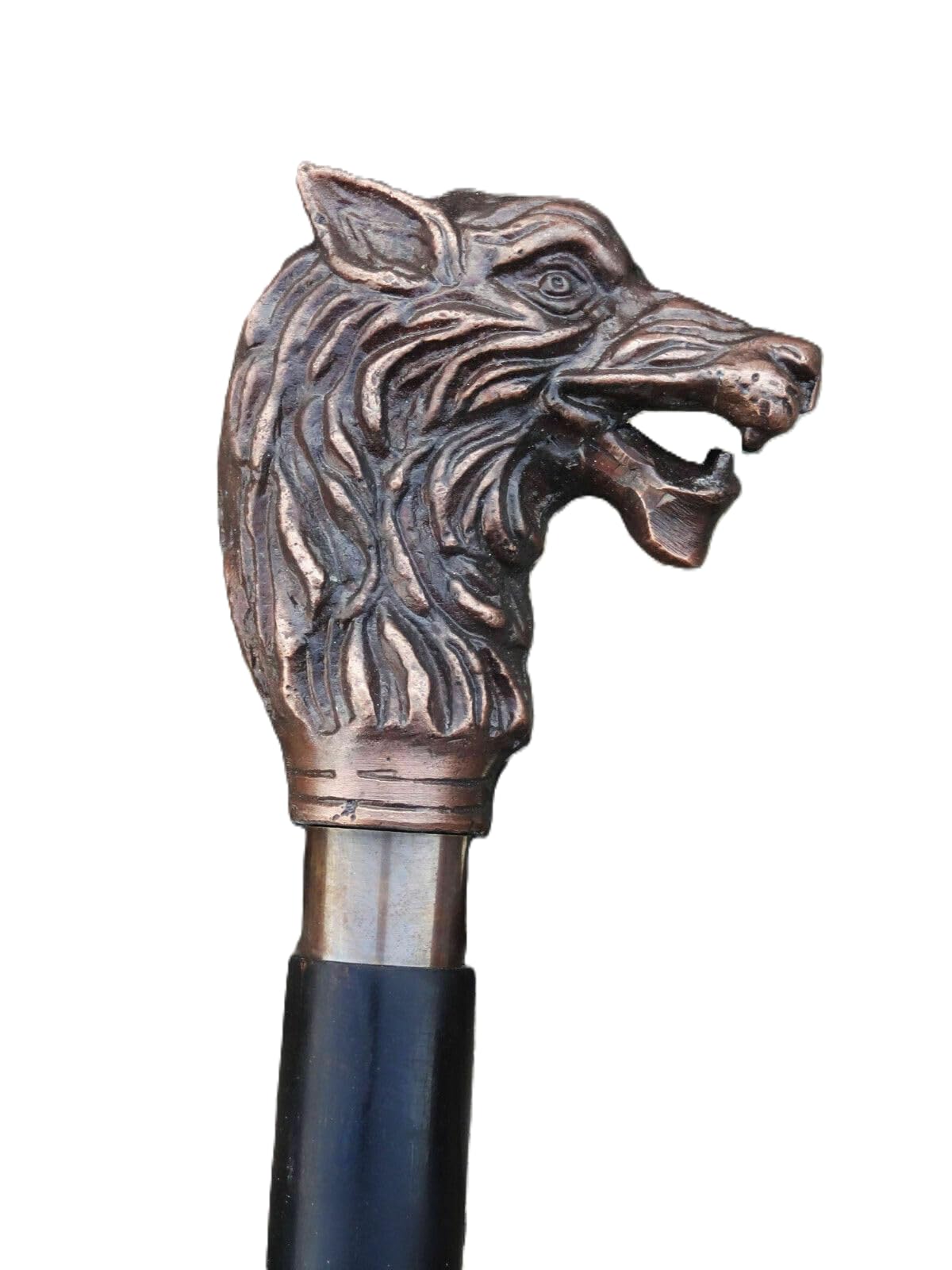 Antique Wolf Head Brass Walking Stick - Vintage Victorian Steampunk Wooden Cane with Handle - Stylish Designer Walking Cane for Men, Women & Seniors - Perfect for Cosplay, Historical Reenactments & Daily Support
