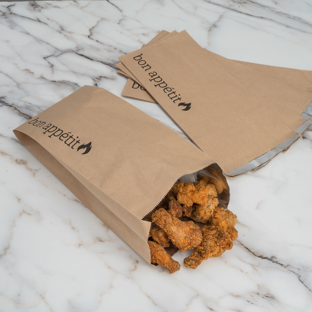 Eco-Friendly Kraft Paper Foil Bags with Bon Appetit Print - 1/2 Gallon Size (6.5