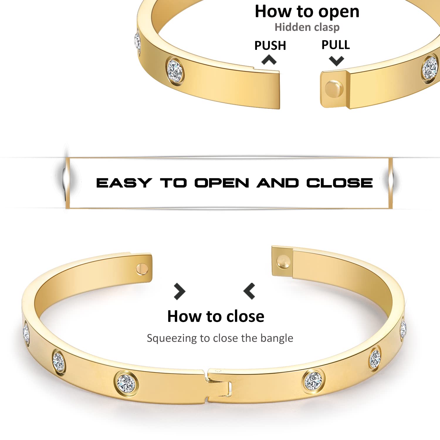 Elegant Gold Bracelets for Women - Friendship & Love Bangle with Cubic Zirconia, Stainless Steel Jewelry - Perfect Birthday Gift & Stocking Stuffer for Her - Ideal for Anniversaries, Valentine's Day & Special Occasions