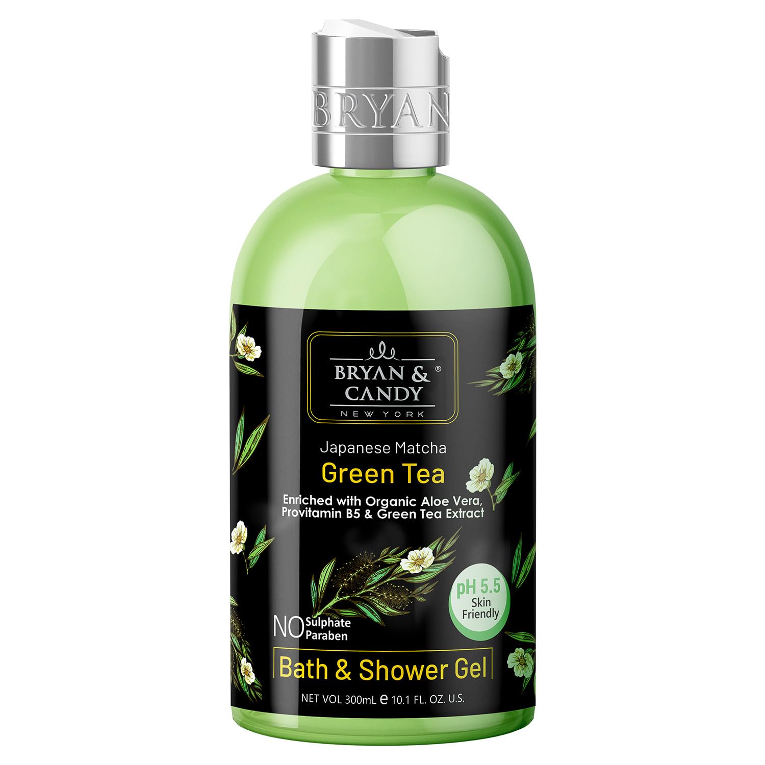 Bryan & Candy Green Tea & Aloe Vera Shower Gel (300ml) - Gentle Moisturizing Body Wash for Soft Skin | Refreshing Daily Cleanser for Dry & Sensitive Skin | Perfect for Morning Energy Boost & Nighttime Relaxation