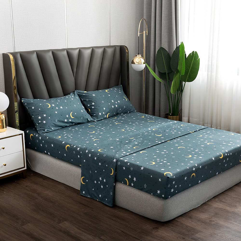 Galaxy Moon and Star Print Bed Sheet Set for Kids - Twin Size 3-Piece Space Themed Bedding for Boys and Girls - Perfect for Themed Bedrooms, Sleepovers, and Space Enthusiasts