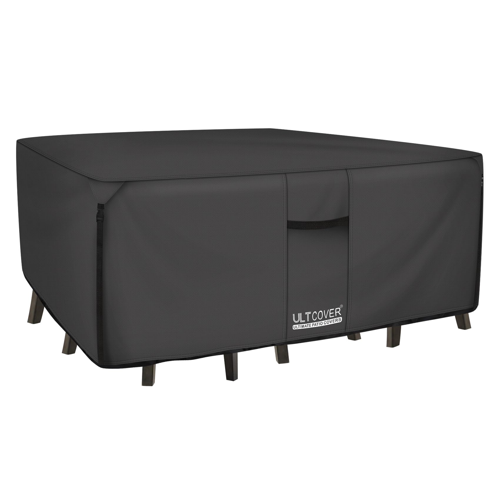 ULTCOVER 600D Heavy Duty Waterproof Outdoor Patio Table and Chair Cover - Durable 600D Polyester Canvas Furniture Protector for Rectangular Tables 111 x 74 Inches, Black - Perfect for Backyard, Garden, and Poolside Furniture Protection