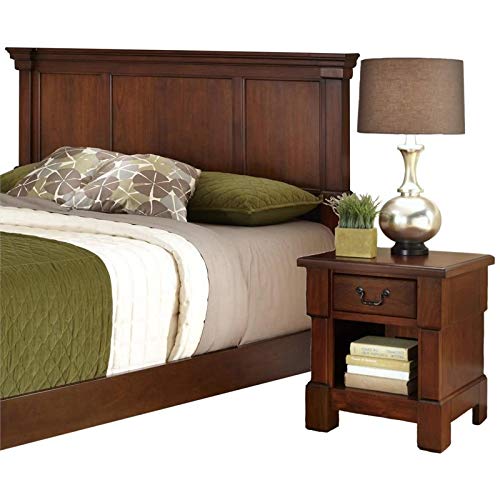 Pemberly Row Full Queen Wooden Panel Headboard and Nightstand Set in Cherry Finish - Perfect for Master Bedroom and Guest Room Decor