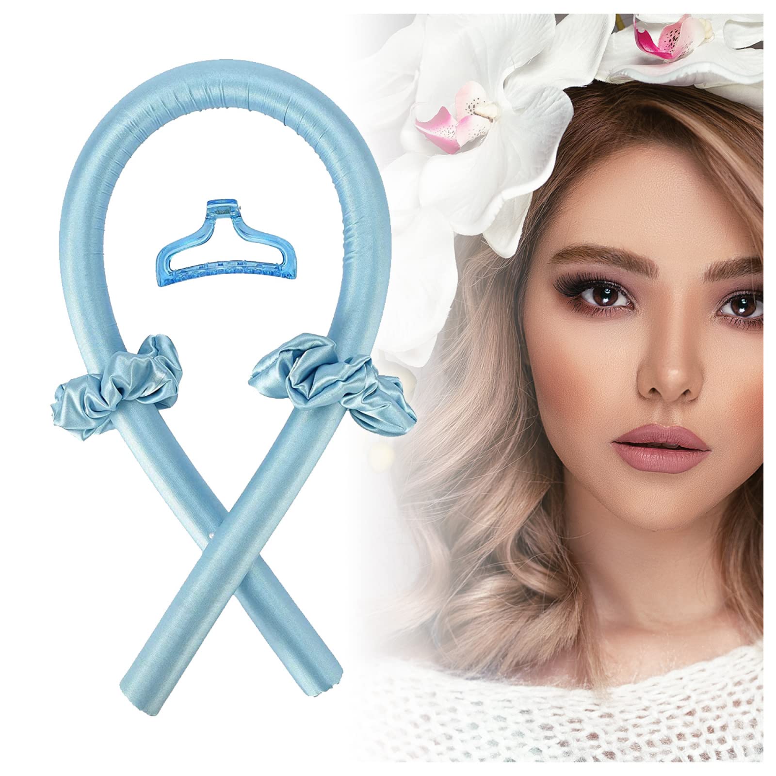 Best Satin Heatless Curling Set for Long Hair - No Heat Hair Rollers & Heatless Curls (Blue) | Perfect for Overnight Styling, Damage-Free Waves & Special Occasions