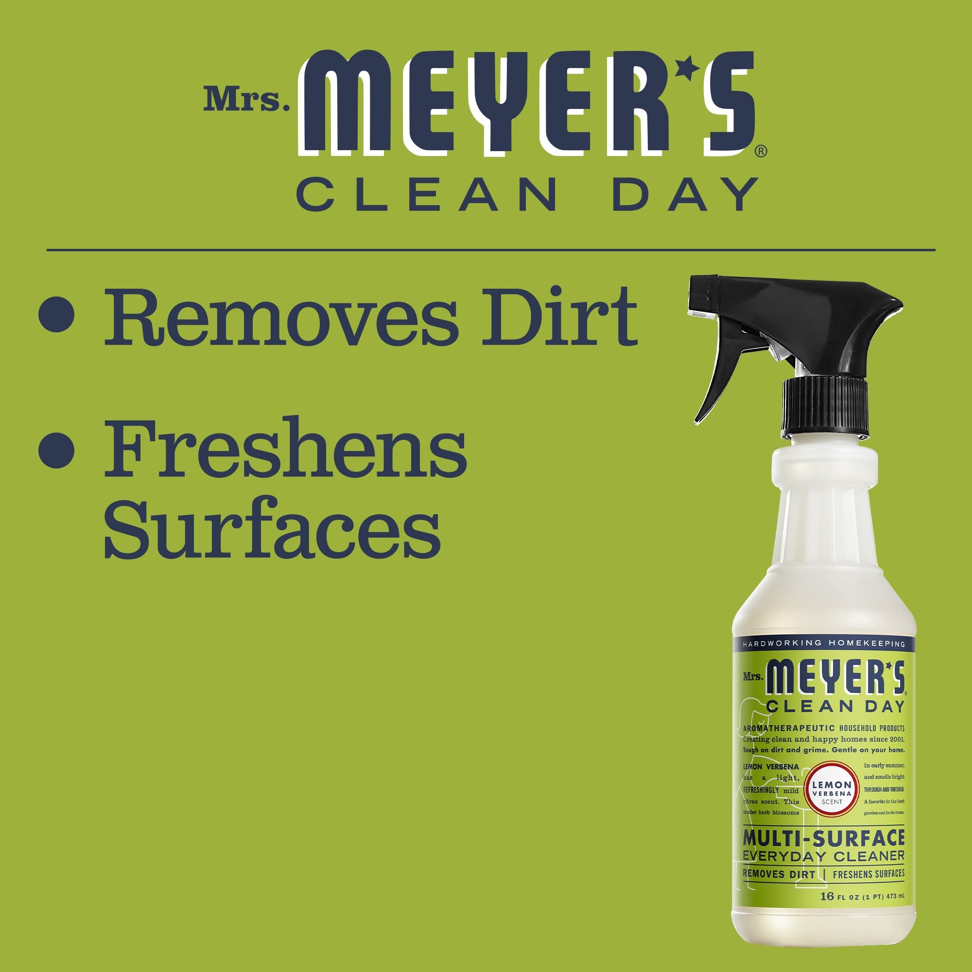 Mrs. Meyer's Clean Day All-Purpose Cleaner Spray - Lemon Verbena Scent, 16 fl oz | Natural Multi-Surface Cleaner for Kitchen, Bathroom & Home | Eco-Friendly & Biodegradable Formula