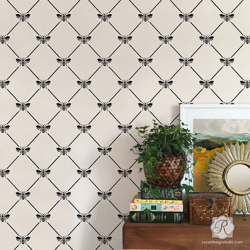 French Bee Trellis Stencil - Reusable DIY Wall Art Template for Home Decor, Garden Projects & Crafting - Perfect for Painting, Stenciling on Wood, Fabric, and Furniture