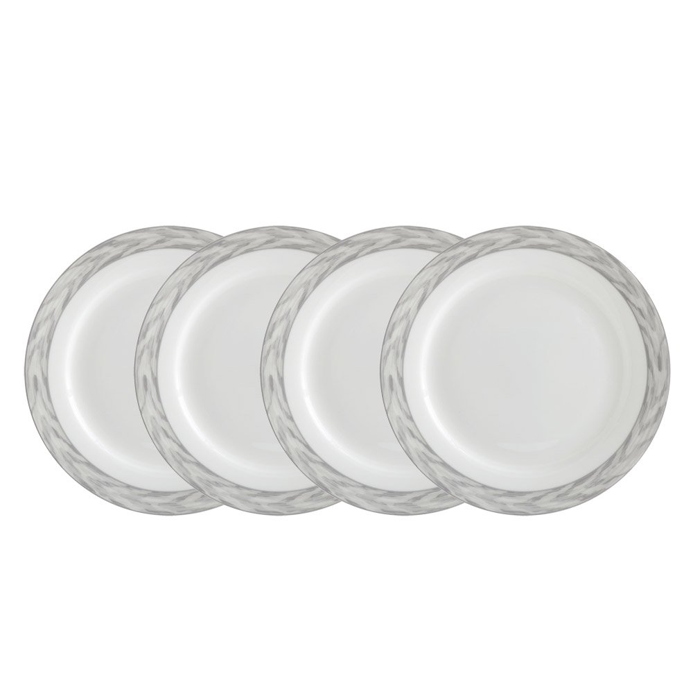 Mikasa Silk Moire Gris 4-Piece Salad Plate Set - Elegant White Dinnerware for Fine Dining & Entertaining | Perfect for Salads, Appetizers, Desserts & Formal Table Settings