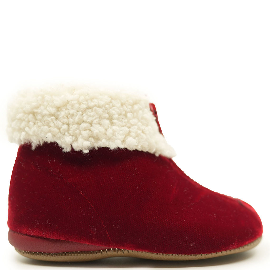 Pepe Red Velvet Shearling Baby Booties - Soft Winter Booties for Infants & Toddlers - Cozy & Warm First Walking Shoes for Boys & Girls - Perfect for Indoor/Outdoor Use, Photo Shoots & Special Occasions