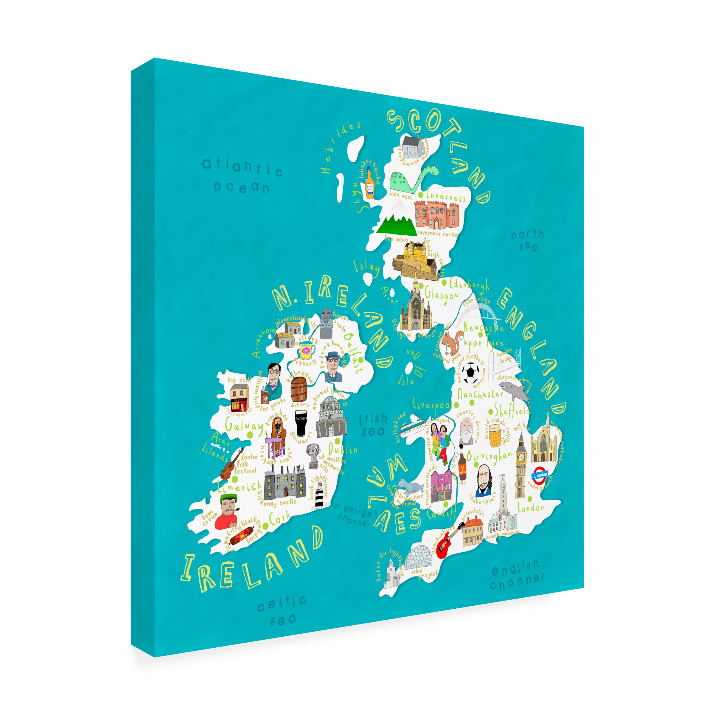 Trademark Fine Art 'Illustrated Countries UK And Ireland' Canvas Wall Art Print by Carla Daly - Perfect for Home Decor, Office & Living Room Wall Decorations