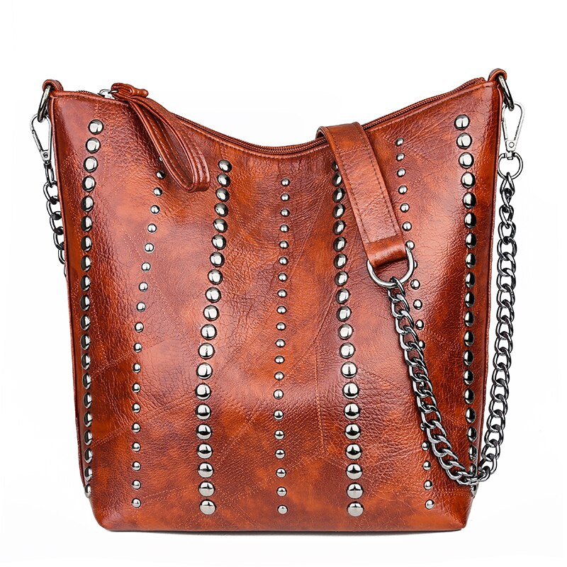 Vintage Women's Rivet Chain Shoulder Bag - Stylish Retro Crossbody Purse for Casual Outings & Evening Events