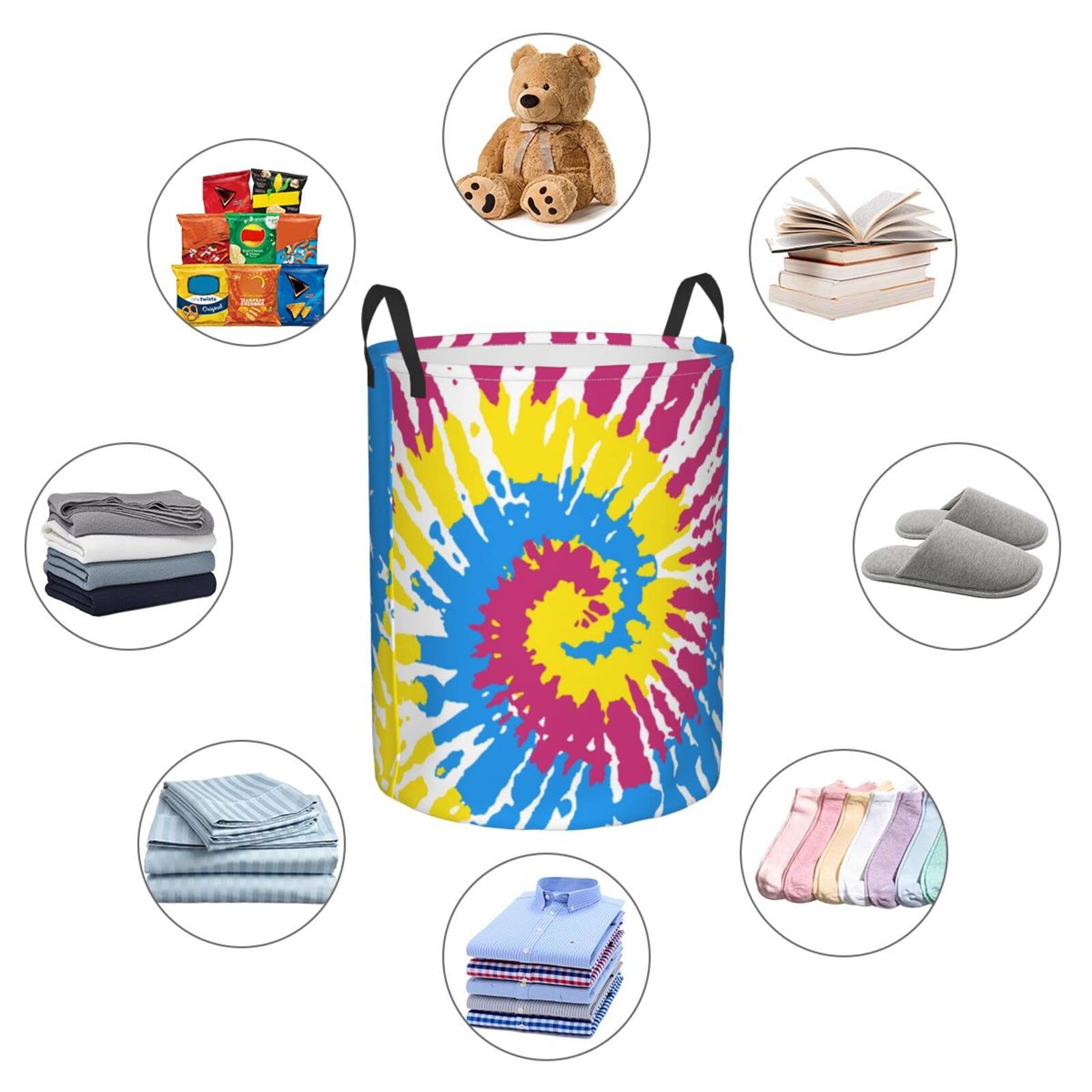 Stylish Collapsible Tie-Dye Laundry Basket with Handles - Waterproof Fabric Hamper for Clothes, Toys & Storage - Perfect for Bedroom, Bathroom & Laundry Room Organization