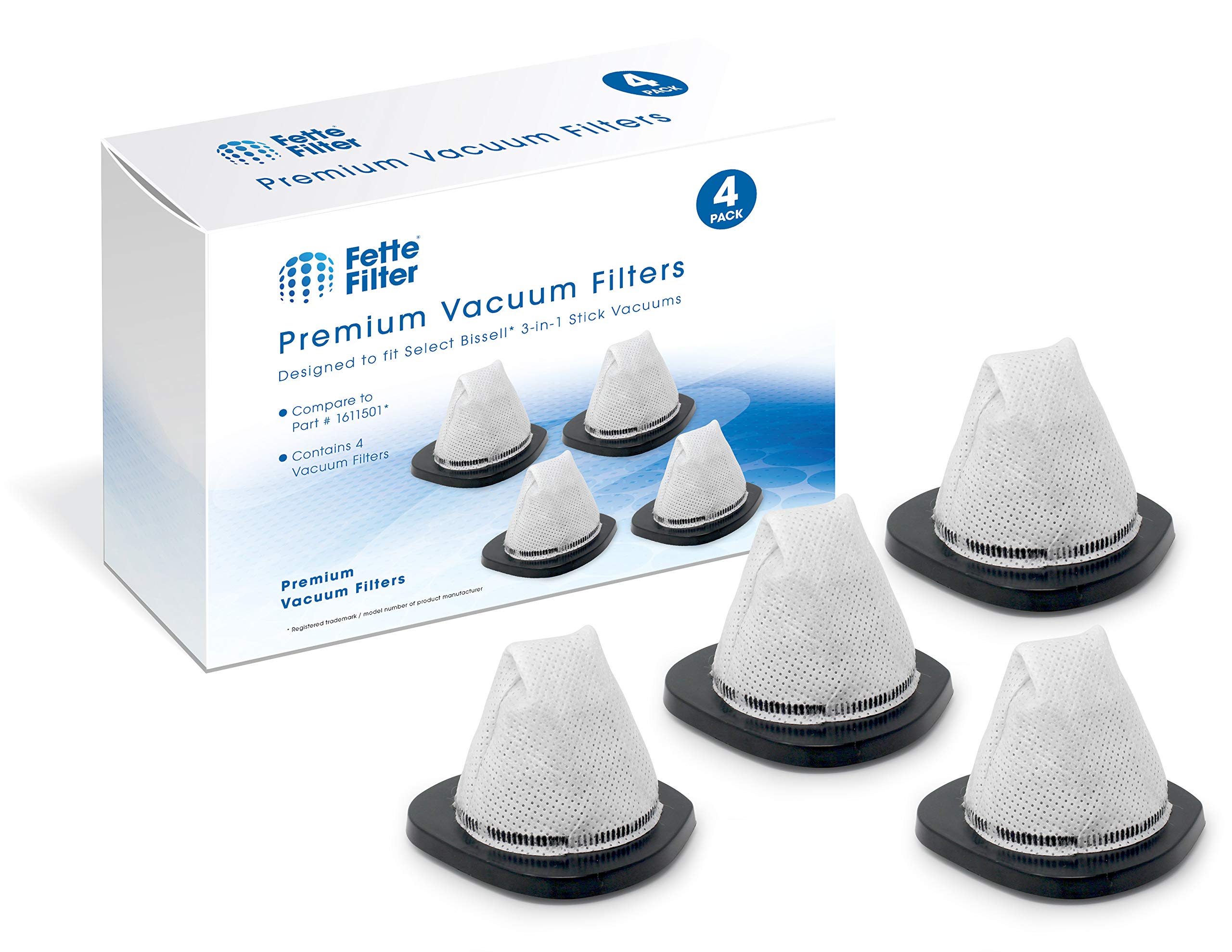 Bissell 3-in-1 Stick Vacuum Replacement Filters - 4 Pack Fette HEPA Filters Compatible with Model 1611501 | Perfect for Pet Hair, Allergies & Deep Cleaning Hard Floors & Carpets