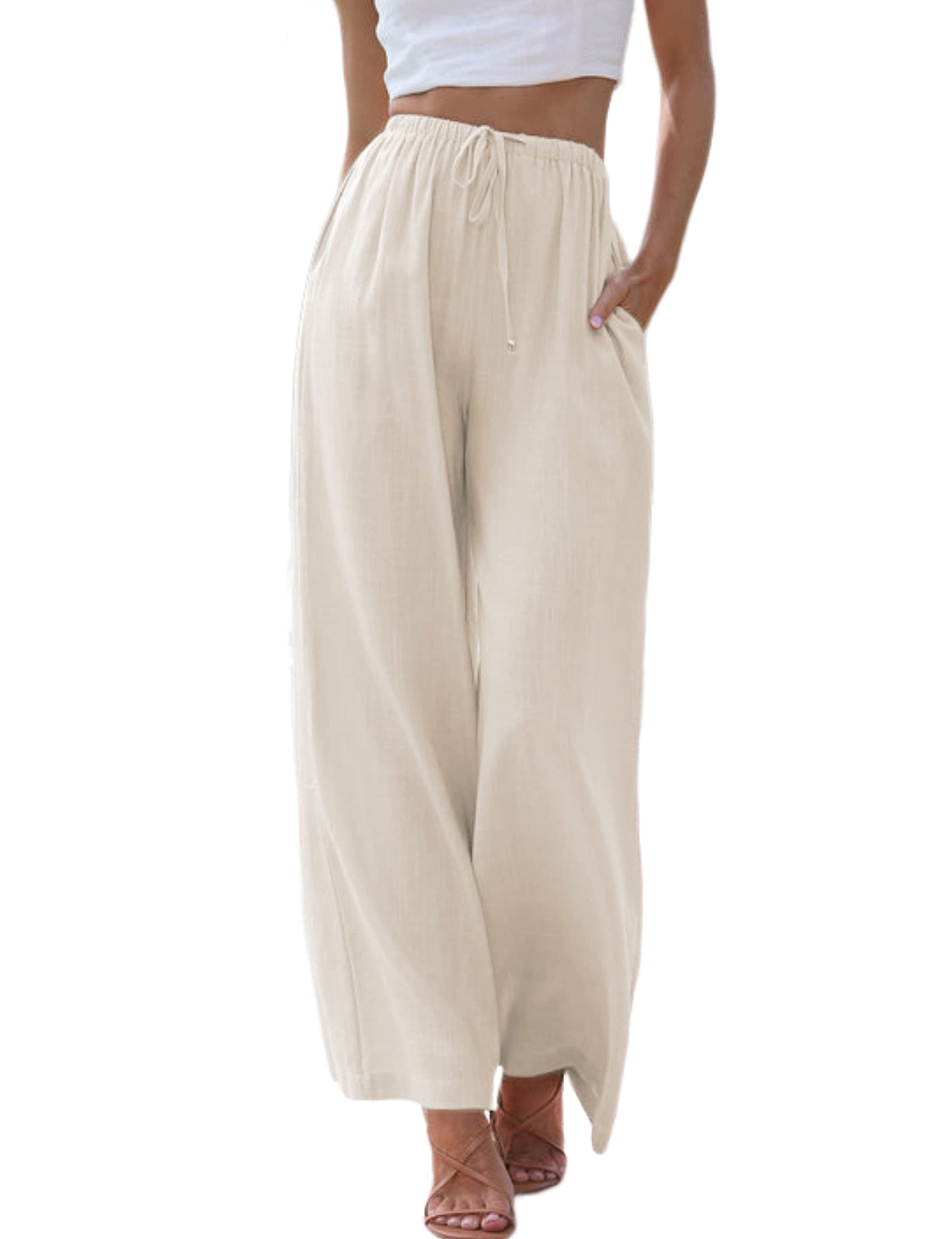 Tanming Women's Wide Leg Linen Pants - High Waisted Summer Palazzo Trousers for Beach, Vacation & Casual Wear | Breathable & Flowy Comfort for Hot Weather