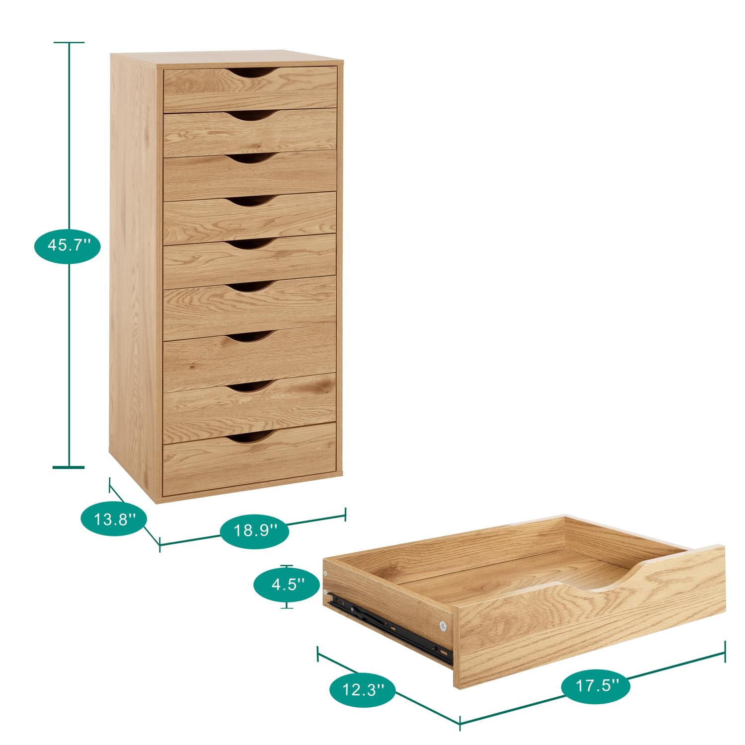 Naomi Home 9-Drawer Dresser for Bedroom - Stylish Tall Makeup Vanity with Storage Shelves, Small Closet Organizer (200 lbs Capacity) in Natural Finish - Perfect for Bedroom Storage & Makeup Organization