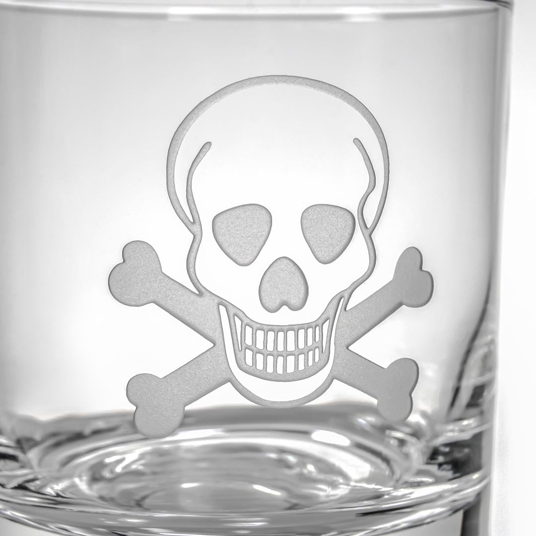 Skull and Crossbones 13oz Double Old Fashioned Glasses - Set of 12 | Perfect for Halloween Parties, Themed Bars & Whiskey Cocktails