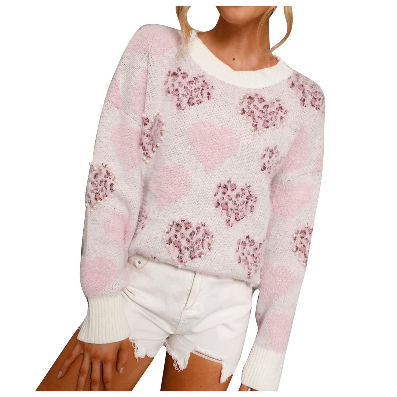 Women's Casual Backless Knit Sweater - Long Sleeve Heart Print Openwork Pullover | Perfect for Date Nights & Fall Layering