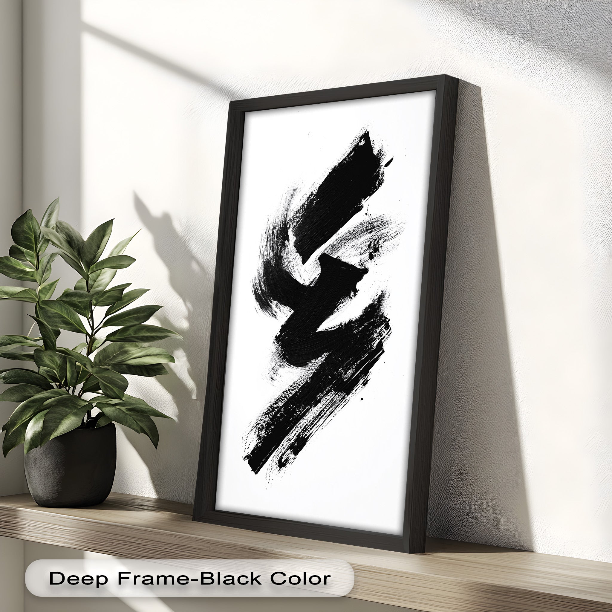 Black Brushstroke Abstract Oil Painting - Modern Wall Art for Living Room, Bedroom & Office Decor