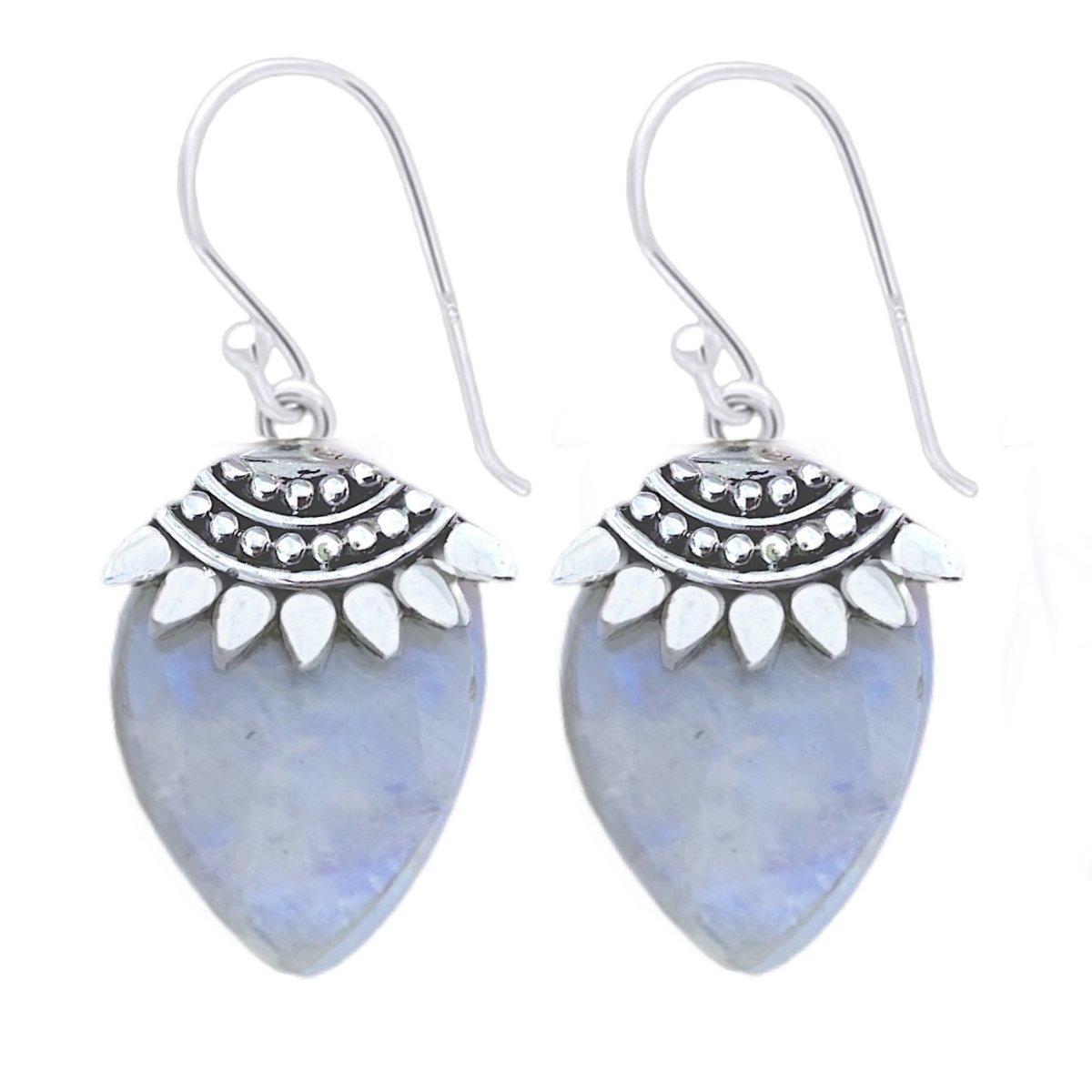 Boho Moonstone Earrings for Women – Handmade Sterling Silver Dangle Earrings – Elegant Boho Chic Jewelry for Everyday Wear & Special Occasions