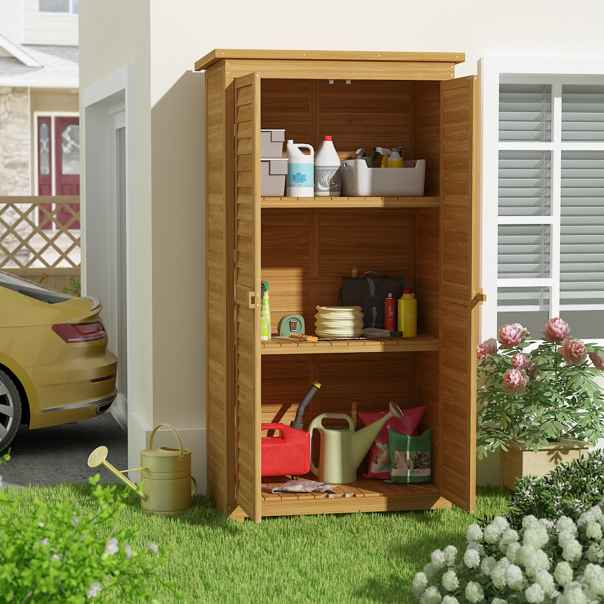 Outdoor Storage Cabinet with 3 Shelves - Waterproof Patio Organizer for Garden Tools, Cushions & Pool Accessories | Perfect for Backyard, Deck & Garage Storage