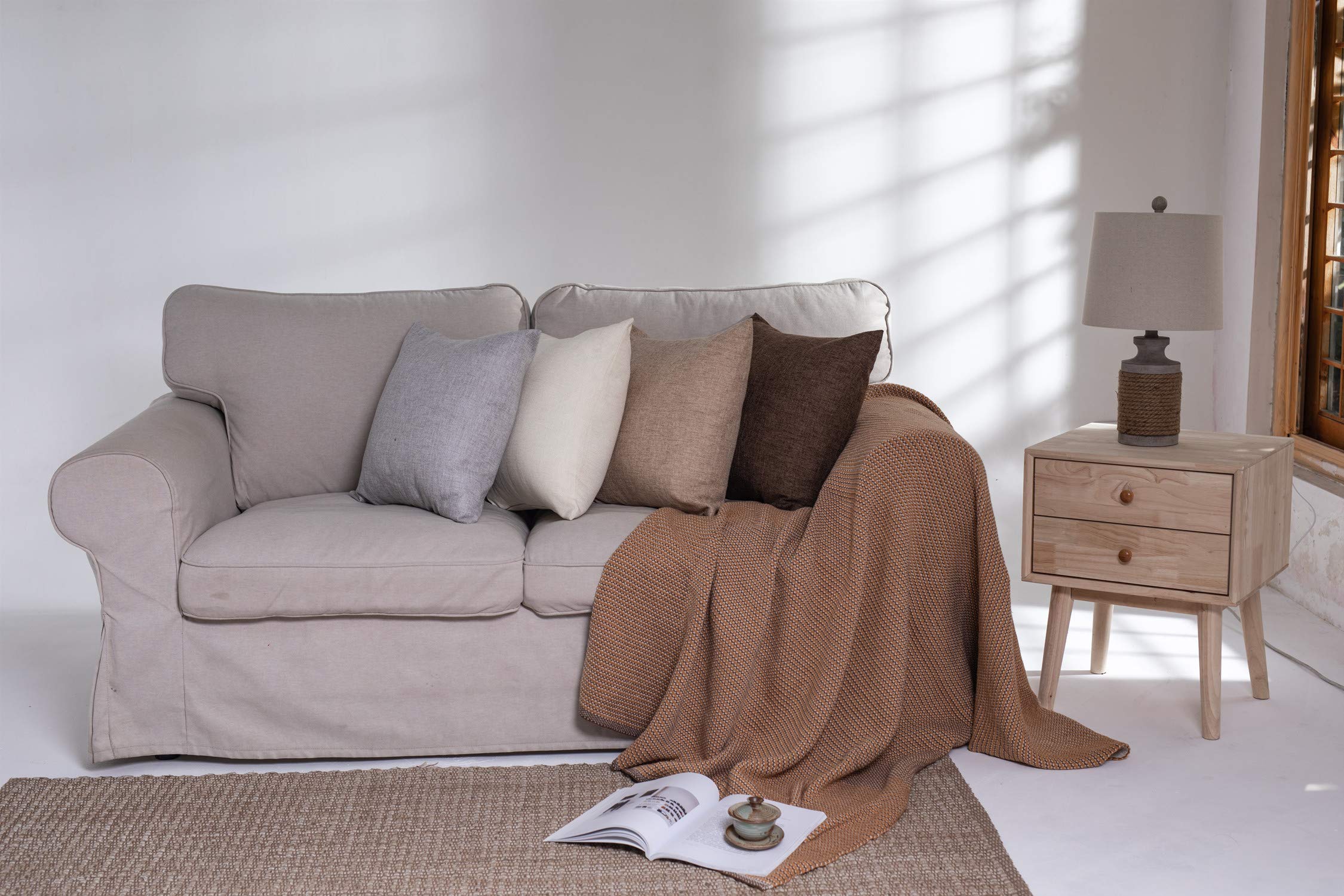 Premium Set of 2 Natural Linen Throw Pillow Covers 20x20 Inch - Soft Square Decorative Pillow Cases for Sofa, Couch, Bed & Chair - Perfect for Living Room, Bedroom & Home Decor