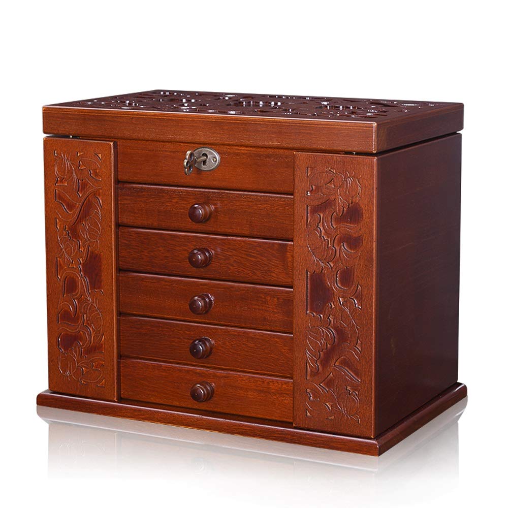 Real Natural Hardwood Jewelry Box Organizer - Large Capacity Wooden Storage Case with Dustproof Design for Necklaces, Rings & Earrings | Perfect for Bedroom Vanity, Travel & Gift Giving