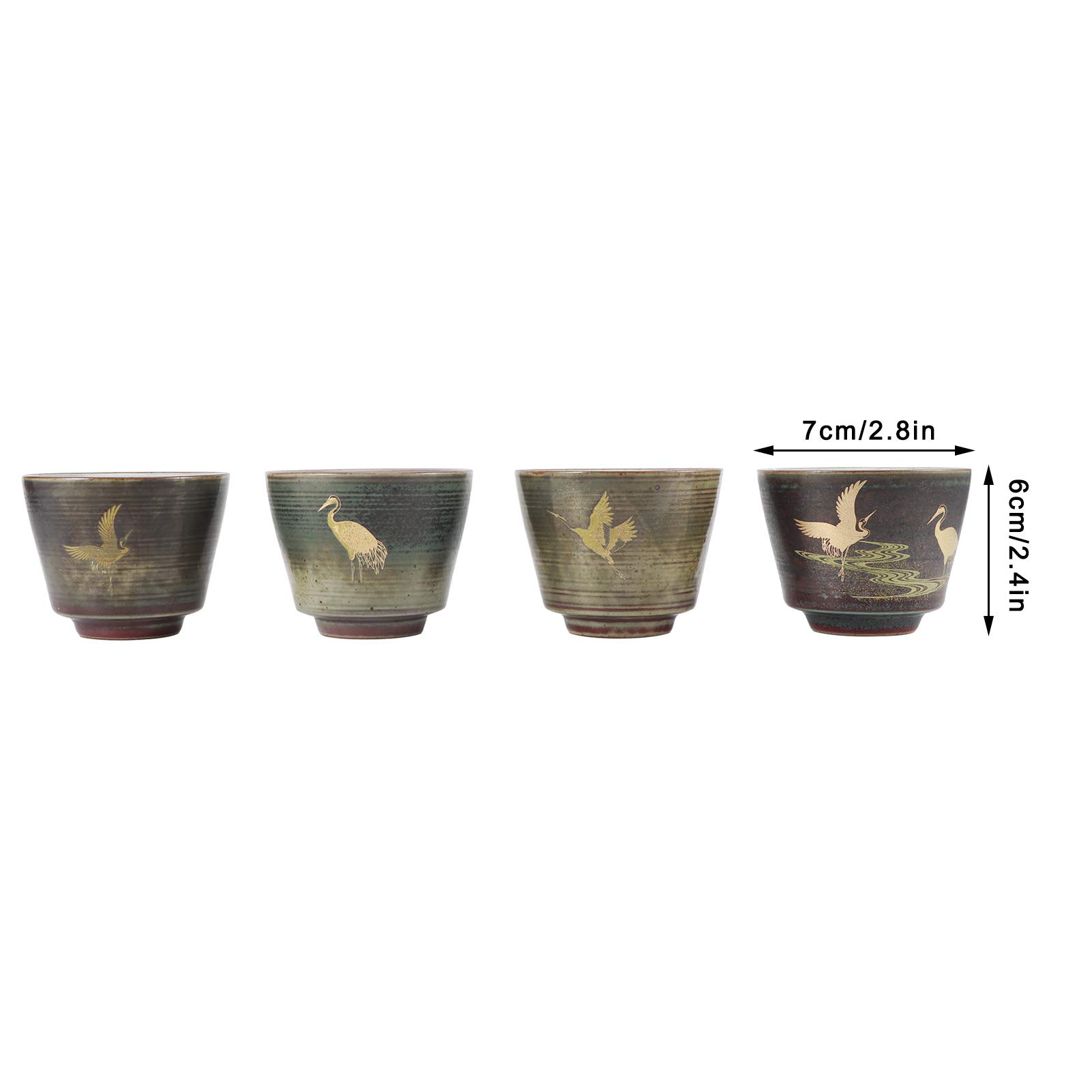 Vintage Japanese Style Ceramic Tea Cup Set - 4pcs Handcrafted Kiln Baked Kung Fu Teaware for Coffee, Tea, Cappuccino, Latte & Americano - Four Seasons Changle Collection - Perfect for Home, Office & Tea Ceremonies