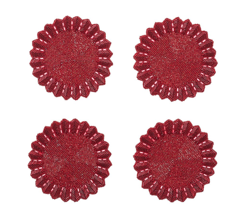 Red Etoile Coasters Set of 4 - Elegant Drink Coasters with Gift Box - Perfect for Home Decor, Dinner Parties & Housewarming Gifts