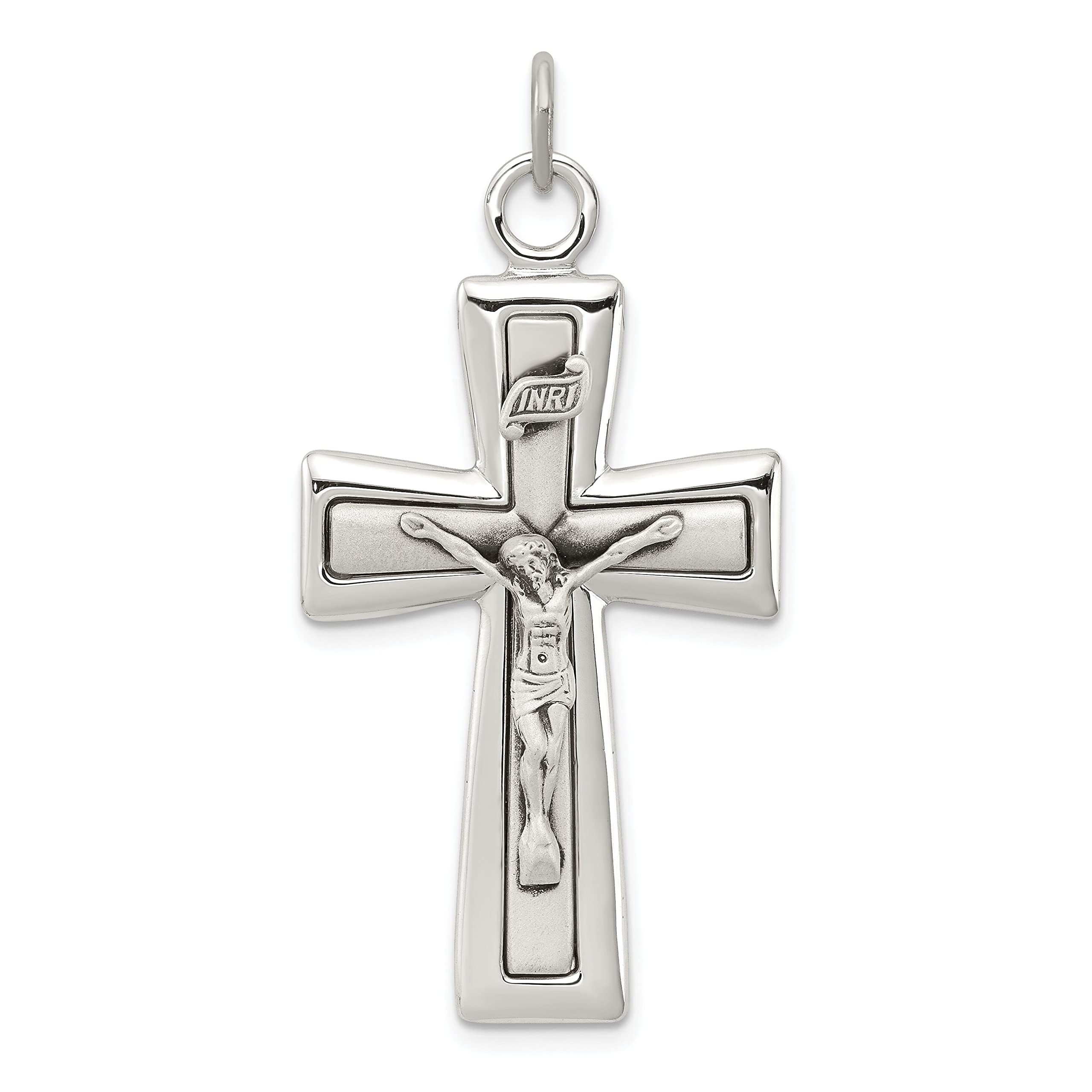 INRI Crucifix Sterling Silver Pendant Charm - Religious Jewelry for Necklaces & Bracelets - Perfect for Gifts, Baptisms, and Daily Wear