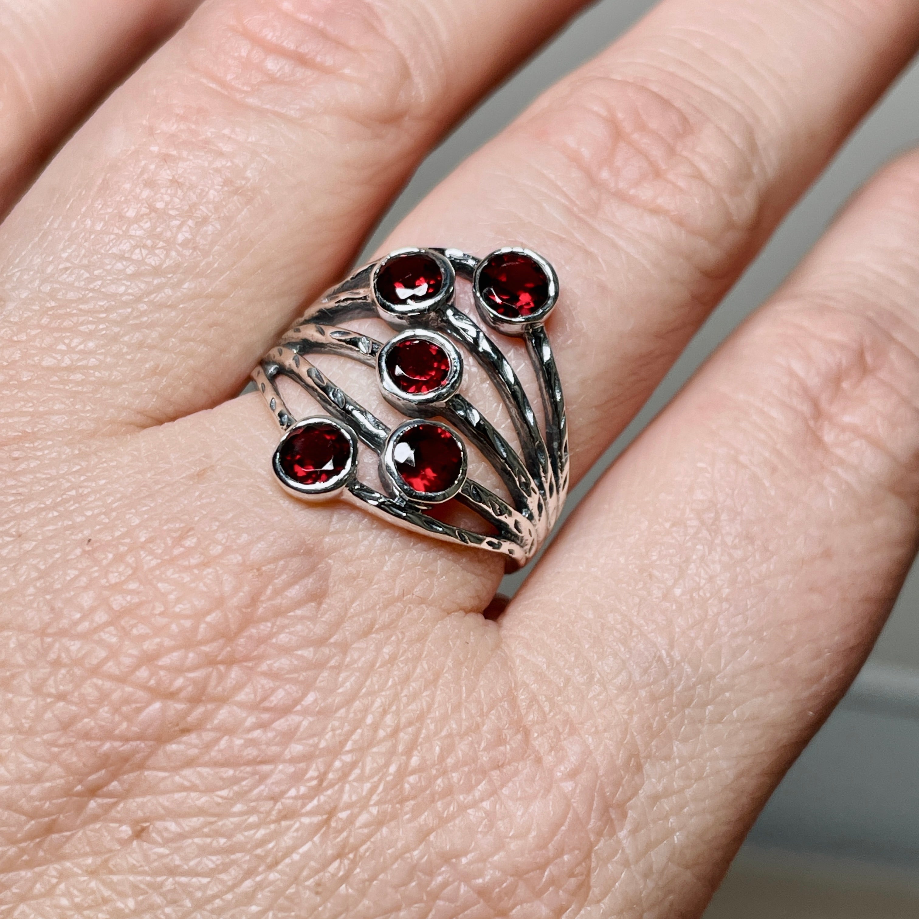 Garnet Multi-Stone Faceted Gemstone Ring R3875 - Elegant Jewelry for Women, Perfect for Weddings, Parties & Special Occasions