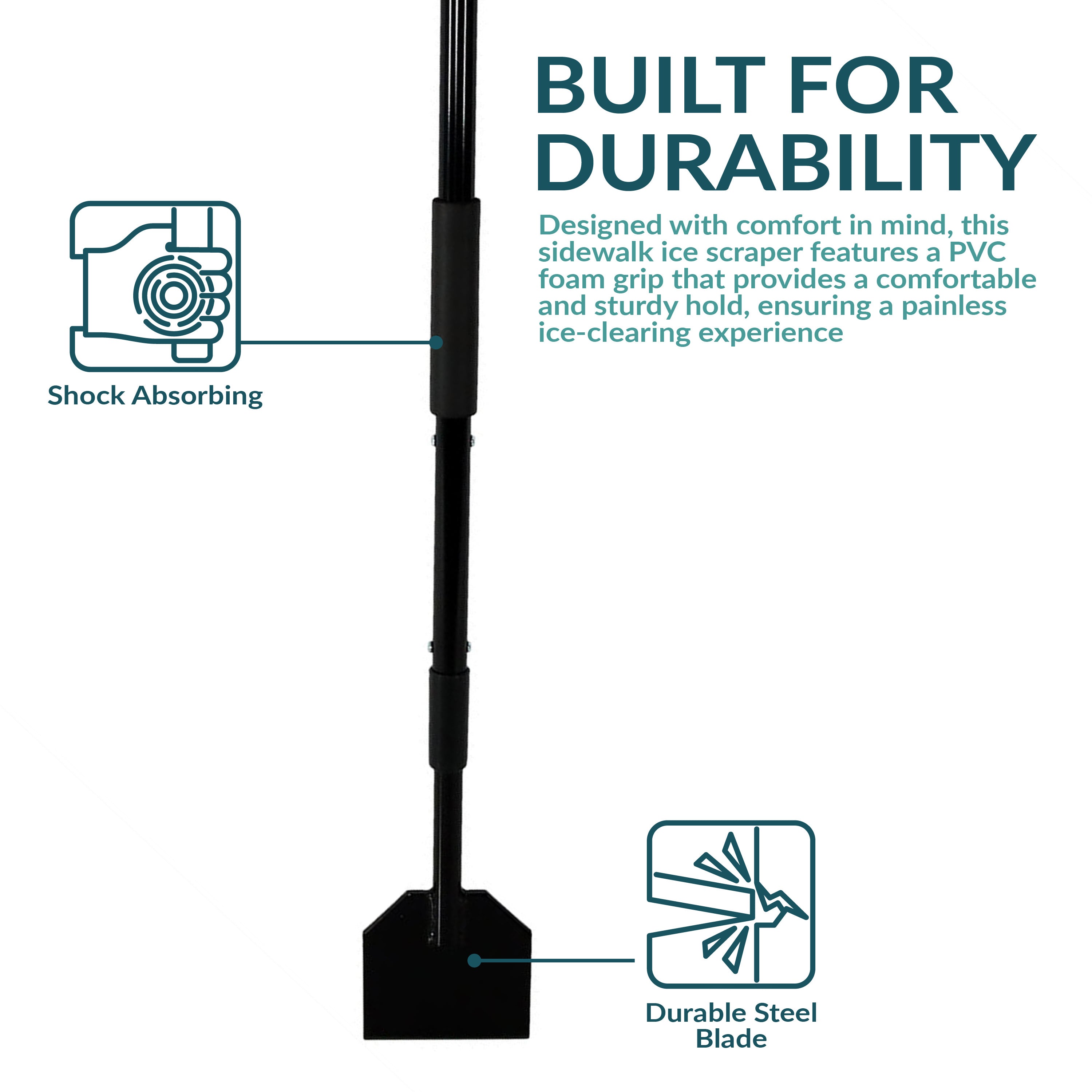 Heavy-Duty Steel Driveway Ice Scraper with Shock-Absorbing Handle & Extra Thick Blade - Perfect for Winter Snow Removal on Cars, Trucks, and Walkways