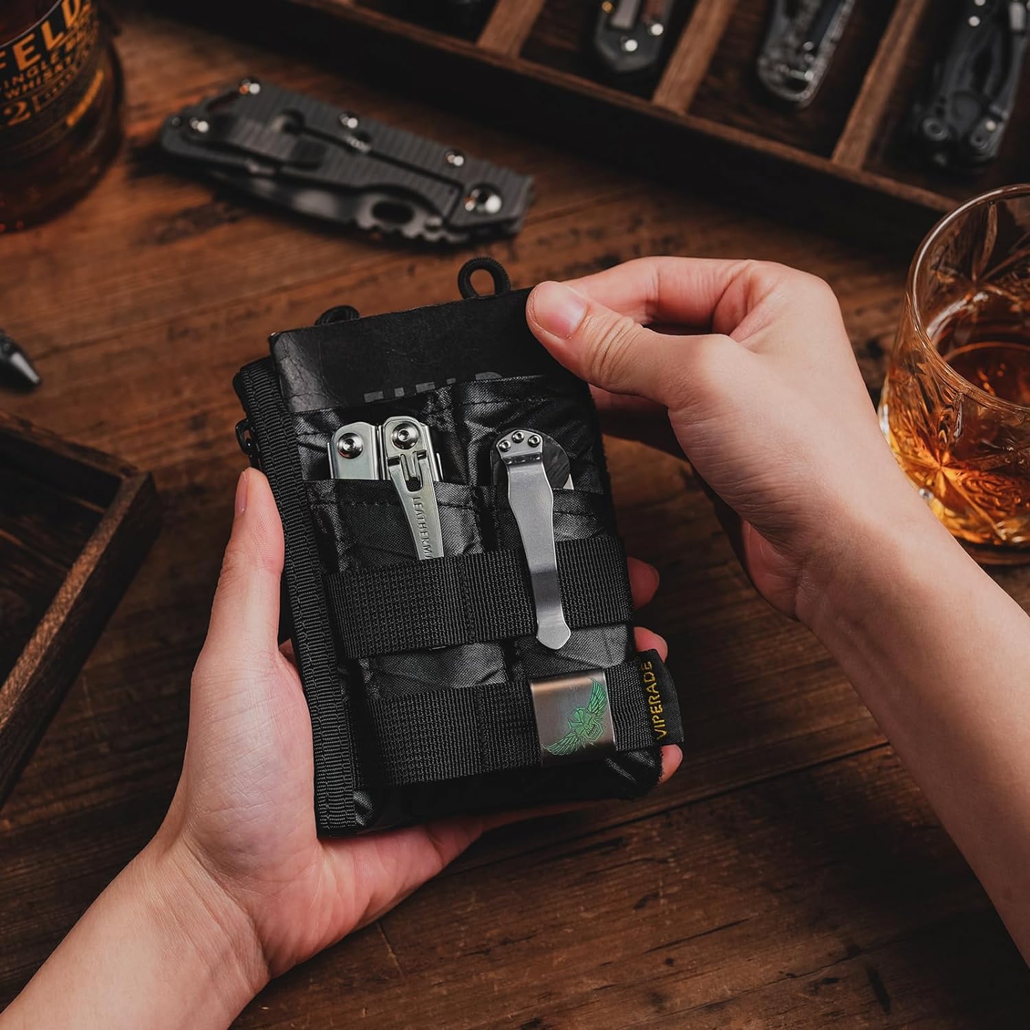 VIPERADE VE18 EDC Pouch - 6 Pocket Compact Tool Organizer Bag for Men, Multi-Tool Storage Pouch with Hook & Loop Closure - Perfect for Everyday Carry, Camping, Hiking & DIY Projects