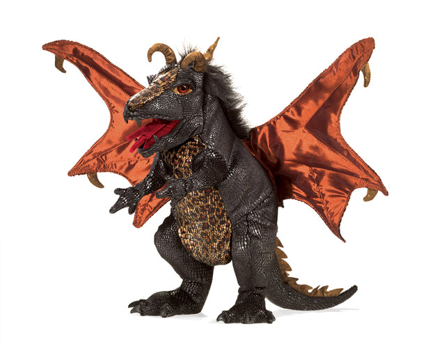 Folkmanis Black Dragon Hand Puppet - Realistic Stuffed Animal Toy for Kids, Storytelling, and Puppet Shows | Perfect for Imaginative Play and Educational Activities