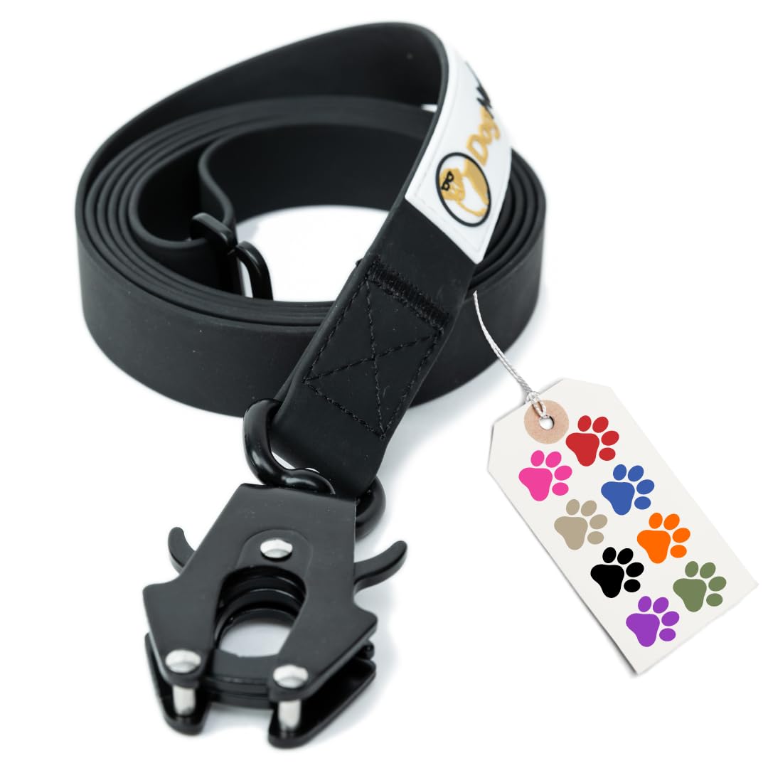 6FT Heavy Duty Silicone Dog Leash with Quick Release Locking Carabiner - Waterproof Tactical Leash for Medium & Large Pulling Dogs, Safety Control Training Leash for Walking, Running, Hiking (6FT Black)