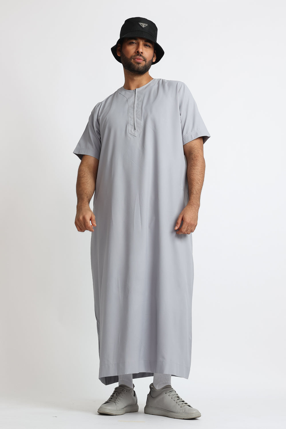 Premium Grey Cloud Half Sleeve Thobe for Men - Comfortable & Stylish Islamic Clothing - Perfect for Prayer, Eid, and Special Occasions
