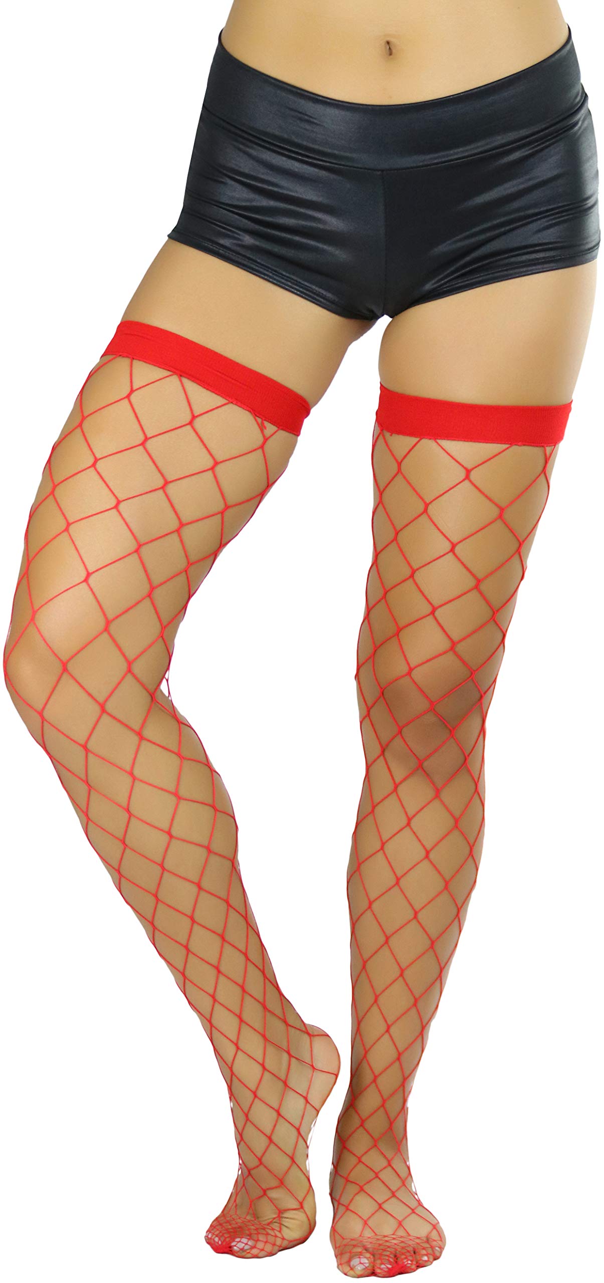 ToBeInStyle Women's Fishnet Thigh High Stockings - Sexy Sheer Bright & Vibrant Tights for Cosplay, Halloween, Party & Night Out