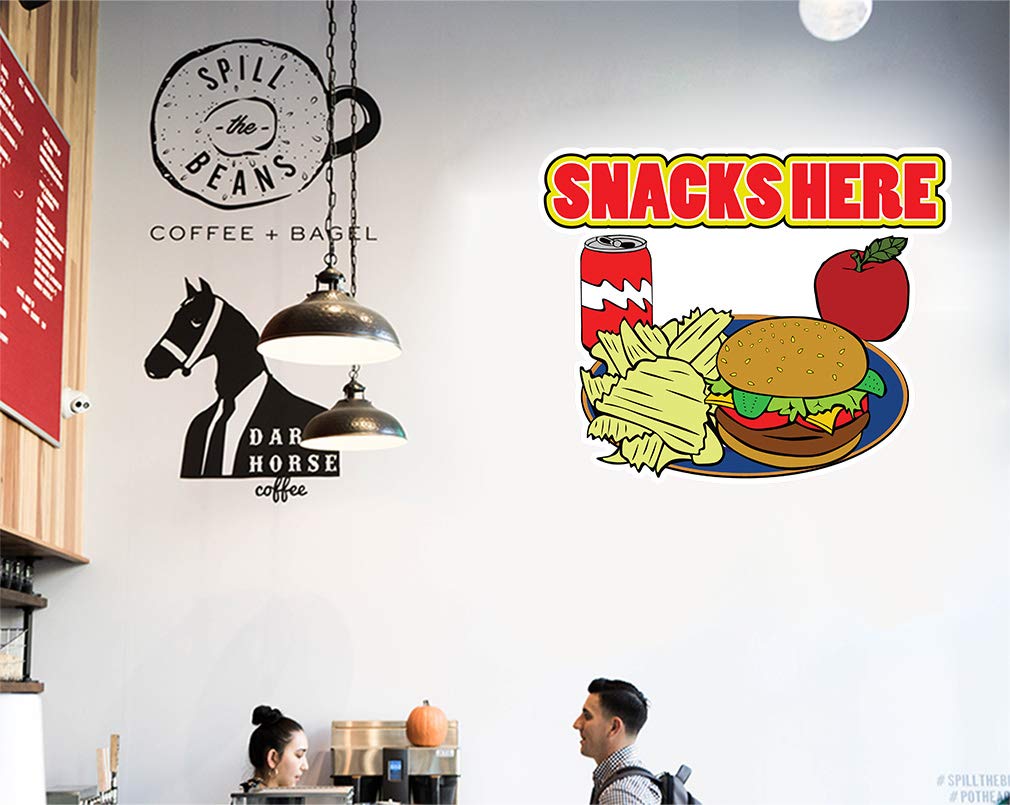 Food Truck Decals - 'Snacks Here' Concession & Restaurant Vinyl Stickers - 14 Inch Die-Cut Signs for Food Trucks, Concession Stands & Mobile Vendors